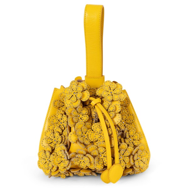 73316 authentische ALAIA gelbe Ledertasche ROSE-MARIE 19 BLUMENVERZIERT EIMER