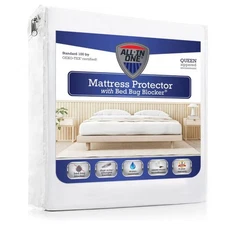 All-In-One Mattress Protector Cover with Zippered Bed Bug Blocker Queen NWT