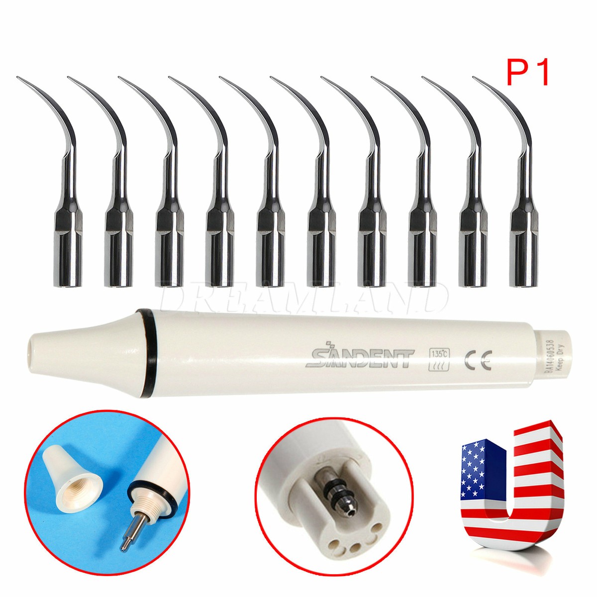 5-Piece Dental Ultrasonic Scaler Tip Set - P1 Fit For Woodpecker & EMS Cavitron Handpieces