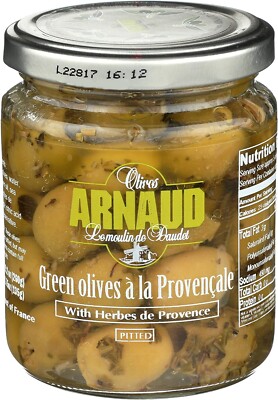 Arnaud Whole Green Olives with Provence Herbs, Case of Six 9.2 Oz Glass Jars