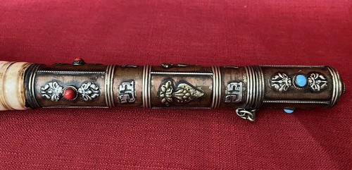 Chinese Calligraphy Brush Copper Handle Horse Hair Embossed Symbols Screw On Top - Picture 12 of 20