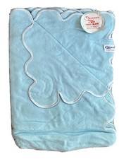 Vtg Quiltex NWT Scalloped Edge BLUE BABY Blanket Satin Lovey Rayon Acrylic Blend