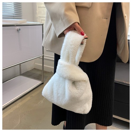 Faux Fur Cotton Handbag Solid Color Vest Shape Tote Bag Shoulder Bag Female - Picture 11 of 14