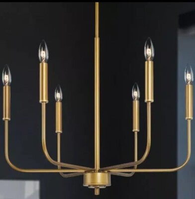 Uolfin Modern Antique Dark Gold Candlestick Chandelier Dule 6-Light Farmhouse 