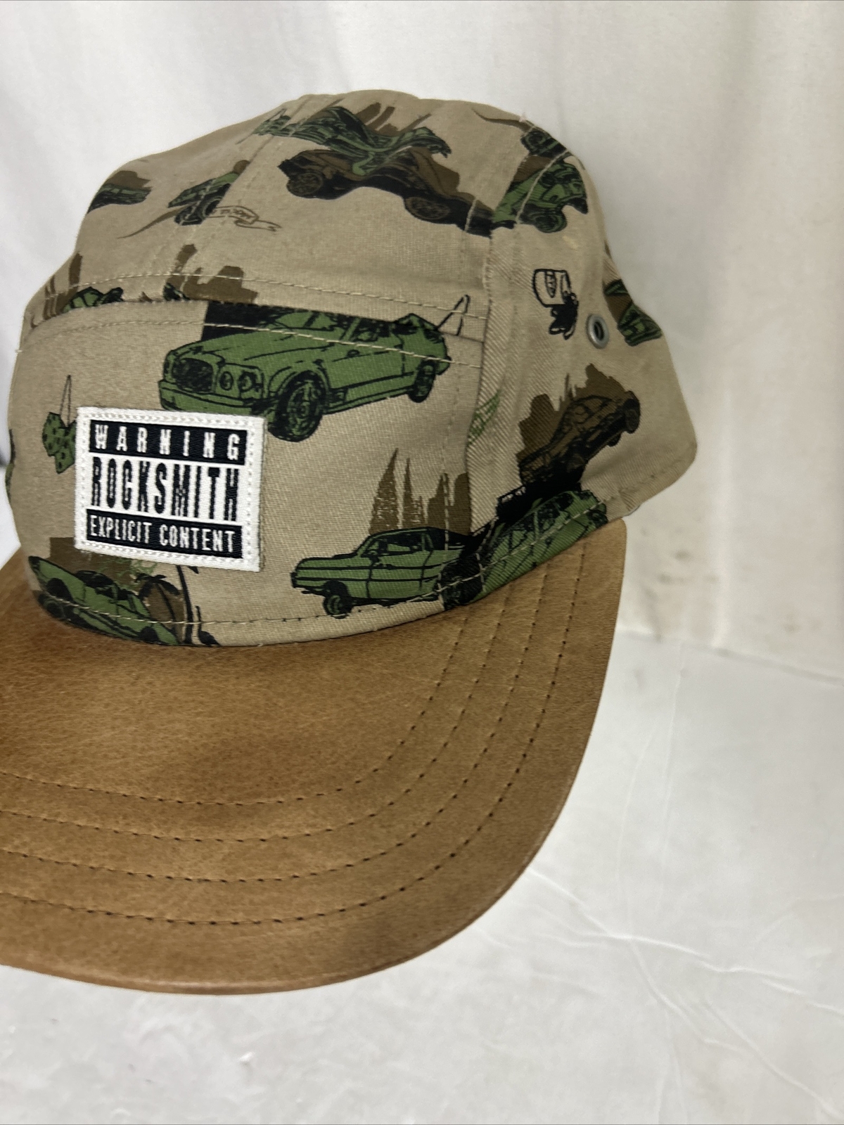 Rocksmith 5 Panel Strapback Hat Beige Leather Bri… - image 4