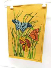 Tri Chem Artex Butterflies in Grass 19 by 13 Painted Picture Finished Vintage