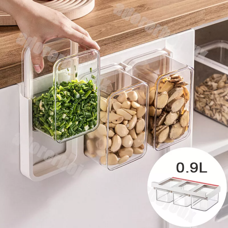 3Pcs Kitchen Food Storage Container Cabinet Hanging Transparent Sealed with  Lids