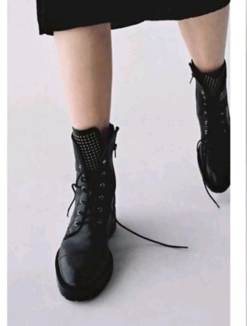 SAINT LAURENT Stivali moto ZARA stringati esercito combattimento neri vera pelle borchie argento 39 9