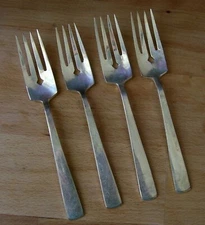 4 Salad Fork Mappin Webb Plate Sheffield Silverplate Plain Square Handle England