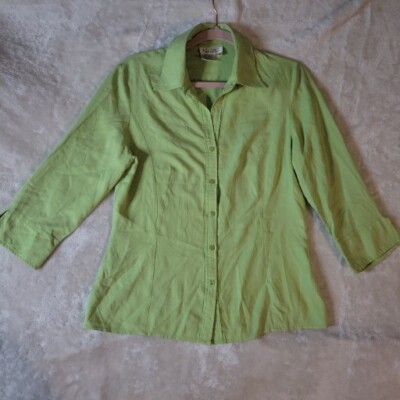 Fred David M Woman's 100% Silk Fitted Collared Blouse Button-Up 3/4 Sleeves