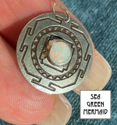 Australian Jelly Opal Tribal MANDALA Medallion Pendant in 925. Small