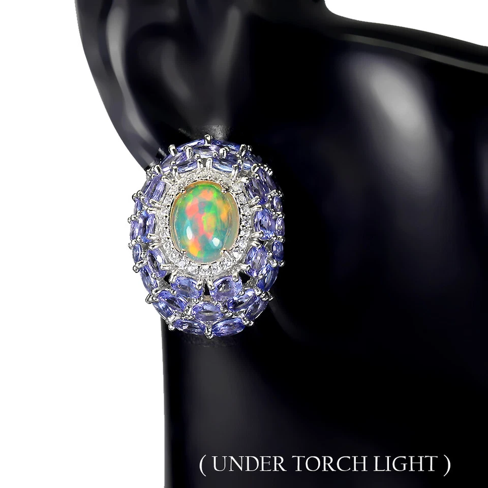 Pendientes de plata de ley 925 ovalados ópalo de fuego 10x8 mm joyas de piedras preciosas naturales Foto 3 de 4