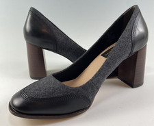 Donna Karan DKNY Shelby 2 Tone Leather Pumps Block Heel Black Gray Sz 8 NEW