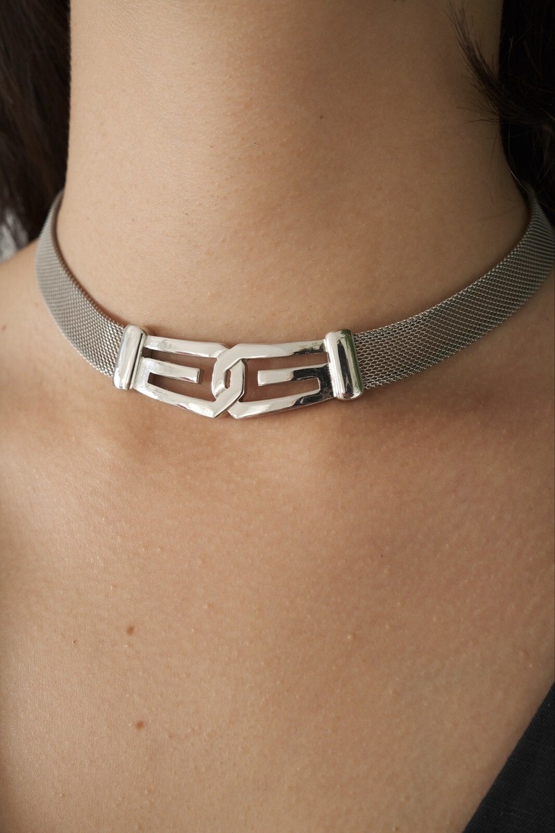 AUTHENTIC GIVENCHY 1977 SILVER TONE CHUNKY CHOKER NECKLACE