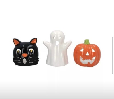 Halloween Keramik Kerze Teelicht Nite Lite - Kürbis Geist Katze - Gisela Graham