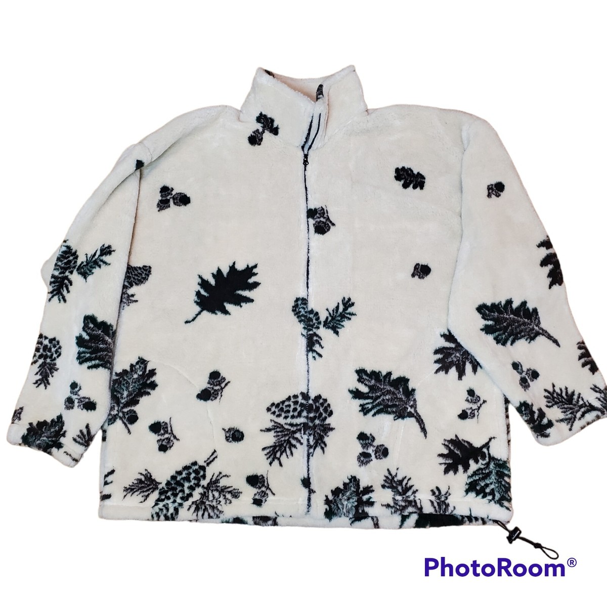 VTG Mazmania Polar Fleece Jacket AOP Nature Print Full Zip XXL USA