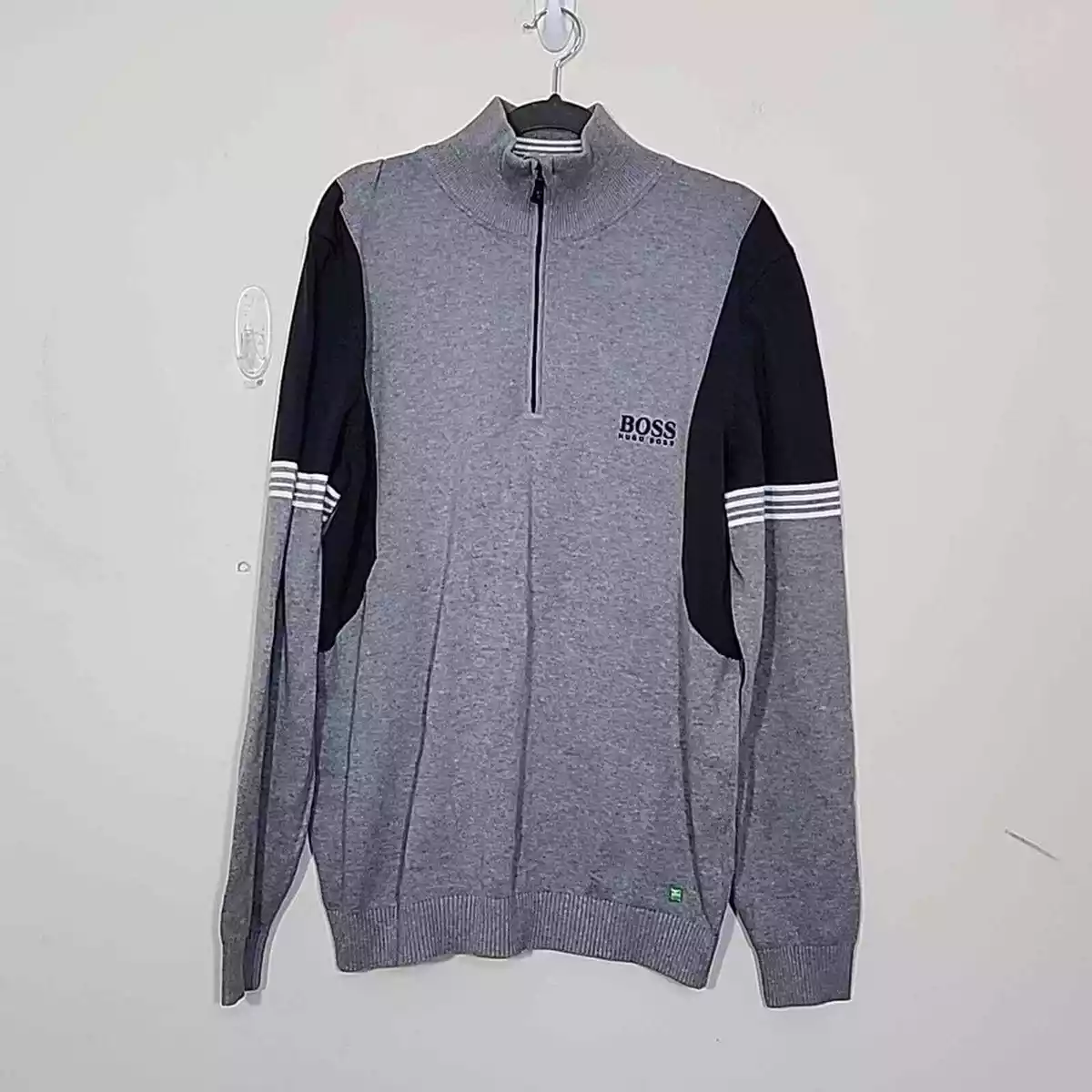 Hugo Boss Green Label Men s 3 4 Zip Mock Neck Sweater Grey Size L