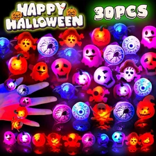 30Pcs Halloween Light Up Rings Party Favors For Kids Adults Glow In The Dark Led