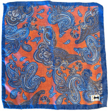 Unbranded Navy and orange Floral Pocket Square/Handkerchief Silk