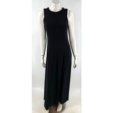 Michael Kors Womens Maxi Dress Size Small Black Gold Shoulder Zip Front Slit