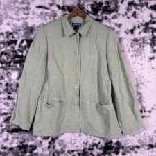 Lands End Blazer Womens Size 8 Green Linen Bohemian Hippie Office Lined