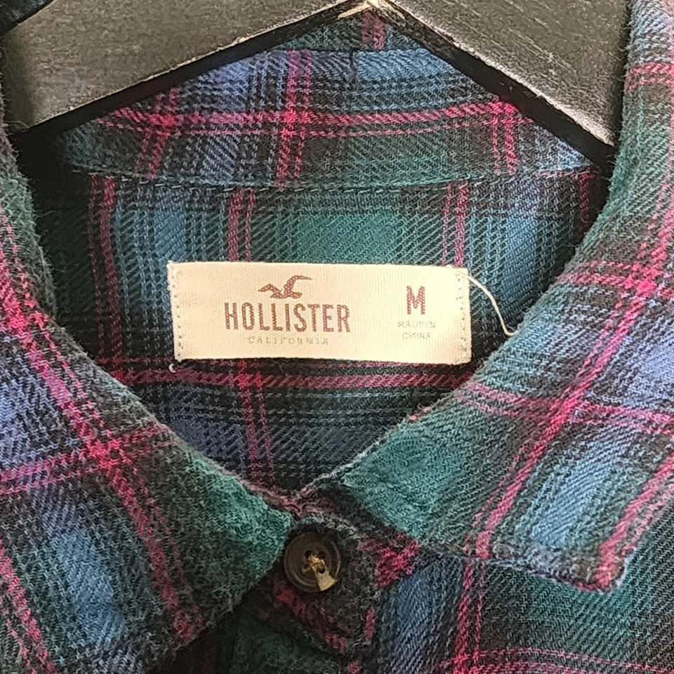 Camisa Hollister de franela a cuadros con botones manga larga verde azul rojo M Foto 3 de 4