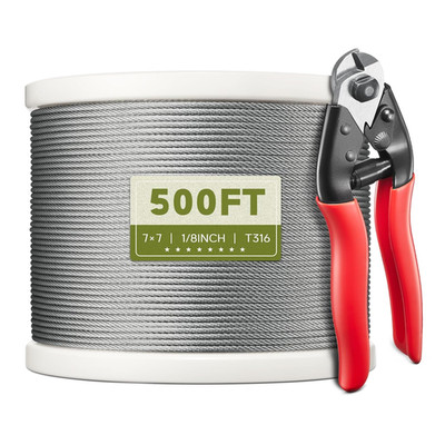 500FT 1/8'' T316 Stainless Steel Cable, Wire Rope Aircraft Cable for Deck Cable R