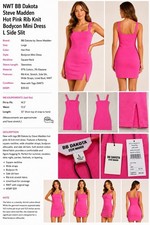 BB Dakota Steve Madden Hot Pink Rib Knit Bodycon Mini Dress NWT Large Side Slit