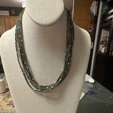 Bronze  Turquoise Multi-Strand Beaded Necklace Metal Chain Statement Jewelry