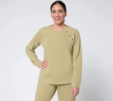 #1801 Denim & Co. Active Textured Cotton Pullover with Button Detail Size XL