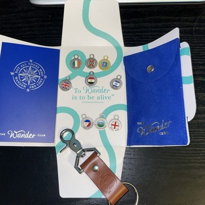Wander Club Brown Leather Key Fob 9 Country Token Charms - Ireland, Egypt, + 7