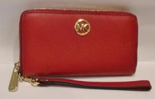 Michael Kors,Lt Dark Red  Pebbled Leather,Zip Around Phone Wallet / Wristlet