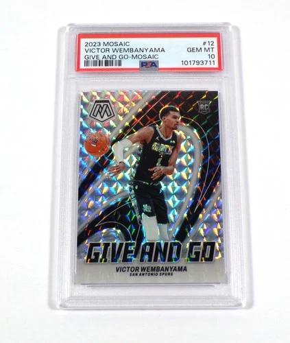 2023-24 Panini Mosaic Victor Wembanyama Rookie Give & Go Mosaic Prizm #12 PSA 10
