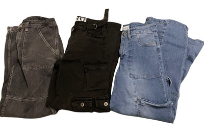 lot of 3 cargo jeans urban outfitters black blue stretch ReGeneration Vip jeans