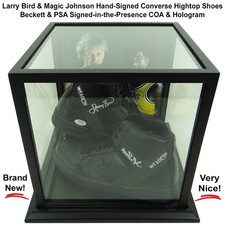 Larry Bird & Magic Johnson Autographed Converse Shoes in Display Case w/ BAS PSA