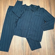 Mens M&S Marks & Spencer’s Poly Cotton Navy  Blue Mix Striped Pyjamas Set Size L