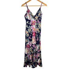 Love Squared Floral Maxi Dress Navy Pink V Neck Sleeveless Party Wedding S