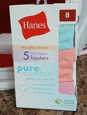 Hanes Girls 5 Pack Pure Comfort Micro Fiber Stretch Hipsters Underwear Size 8