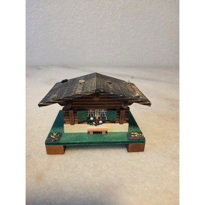 Vintage R.B. Brown Wooden Swiss Chalet Home Decorative Collectible Music Box