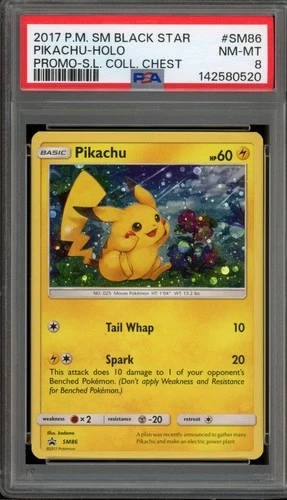 Pokemon Pikachu Shining Legends Coll. Chest Black Star Holo Promo SM86 PSA 8