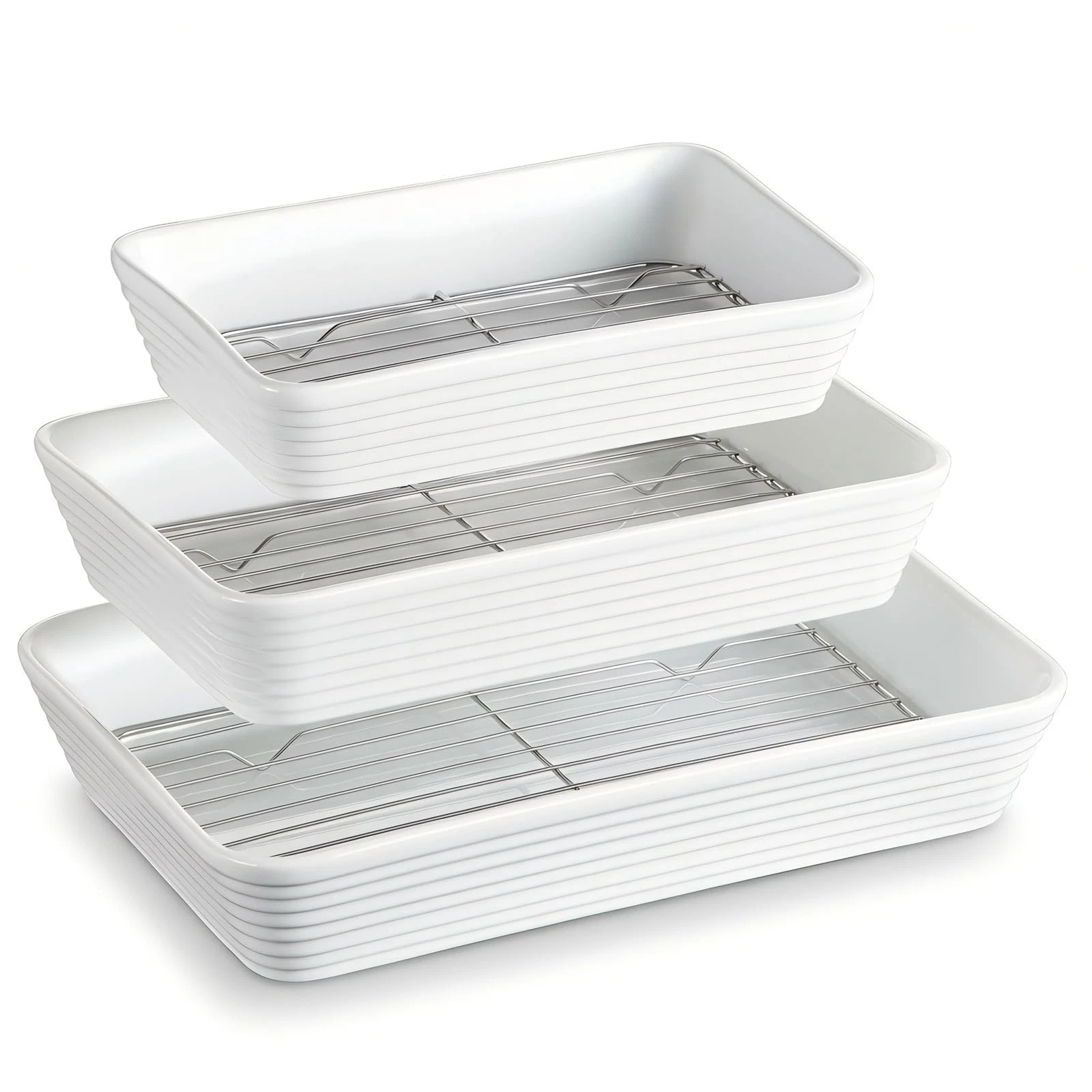 ONEMORE Baking Dishes for Oven, 9x13 Large Casserole Set of 3, White