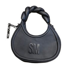 Steve Madden B-Hype Black Faux Leather Crescent Hobo Bag Braided Handle SM Logo