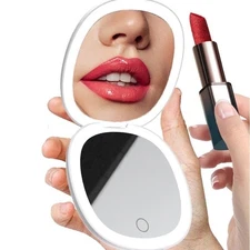 Folding Travel Round Mirror LED Light Beauty Makeup Mirror 1X/10X Magnification