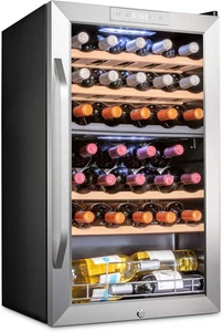 33-Bottle Refroidisseur à vin double zone avec verrouillage & Contrôle numérique - Acier inoxydable