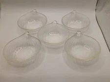 Set of 5 Hoya Crystal Onion Dishes Japan Ribbed Clear Lead Crystal Bowls 4⅛″