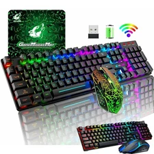 Wireless or Wired Computer PC Gaming Keyboard Mouse Combo Mechanical LED Backlit