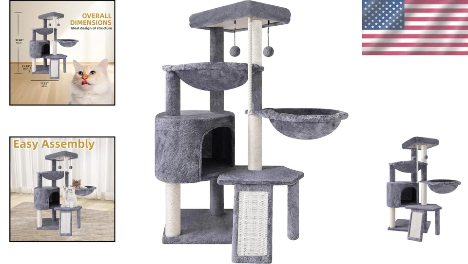 Xin Three Layer Cat Tree - Grey with Hammocks - Image 2 of 4