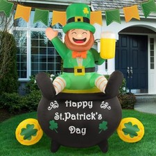 6FT St Patrick's Day Inflatables with LED Lights Outdoor Decoration Leprechaun