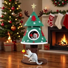 DWVO 47.2in Christmas Cat Tree for Indoor, Tower Cute with 47.2in, Green 