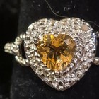 925 Sterling Silver Heart Yellow Citrine Gemstone Halo Cocktail Ring Size 7 — photo 3